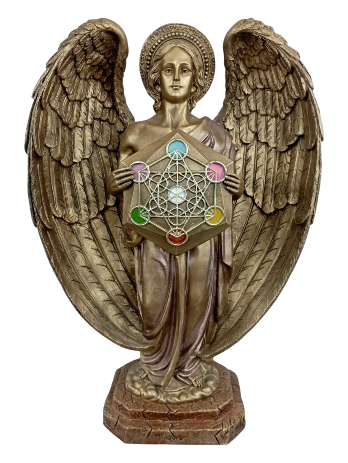 Arcángel Metatrón con Cubo Sagrado – Escultura Espiritual de Resina Grande | Protección, Energía y Geometría Sagrada