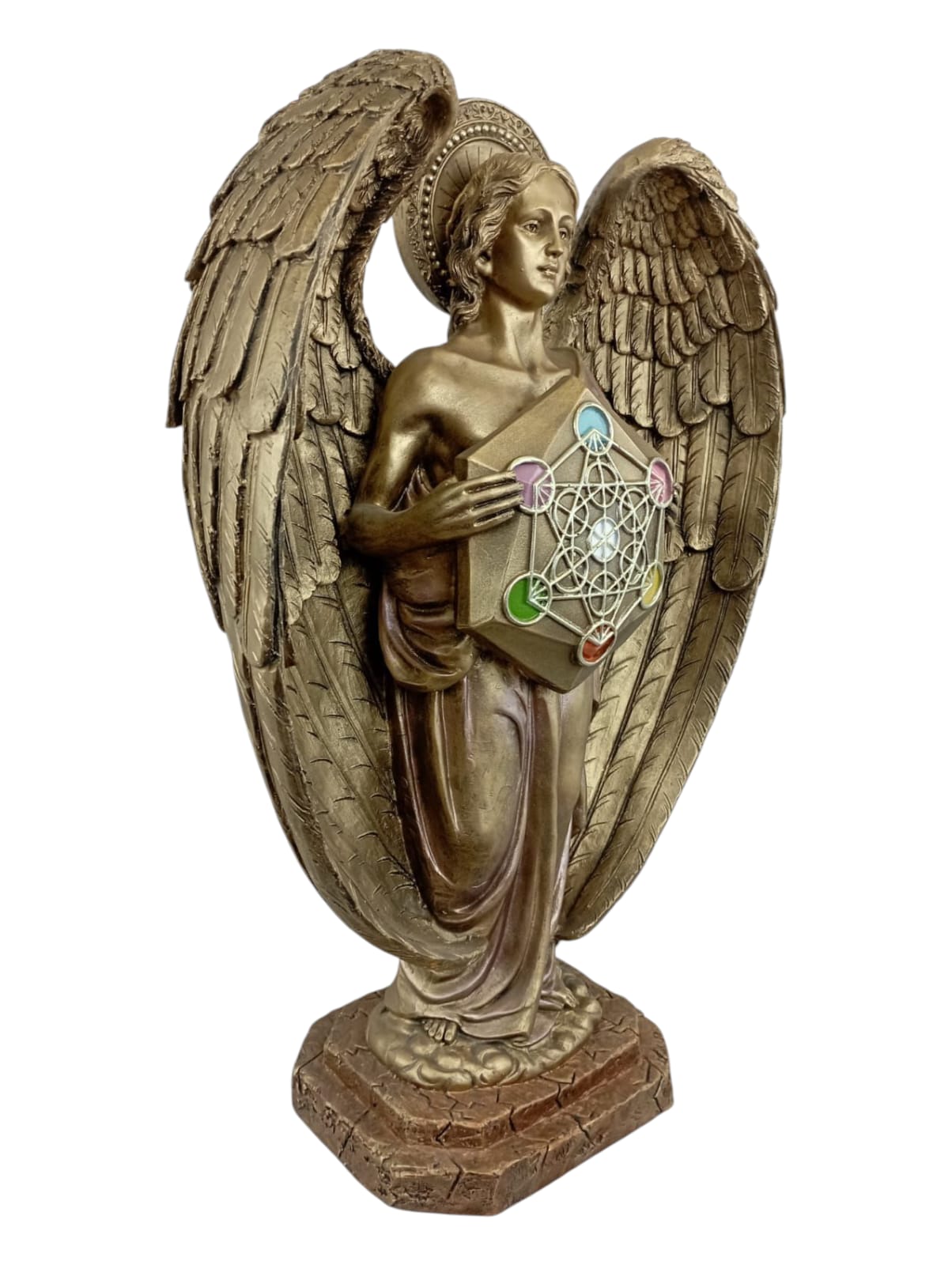 Arcángel Metatrón con Cubo Sagrado – Escultura Espiritual de Resina Grande | Protección, Energía y Geometría Sagrada