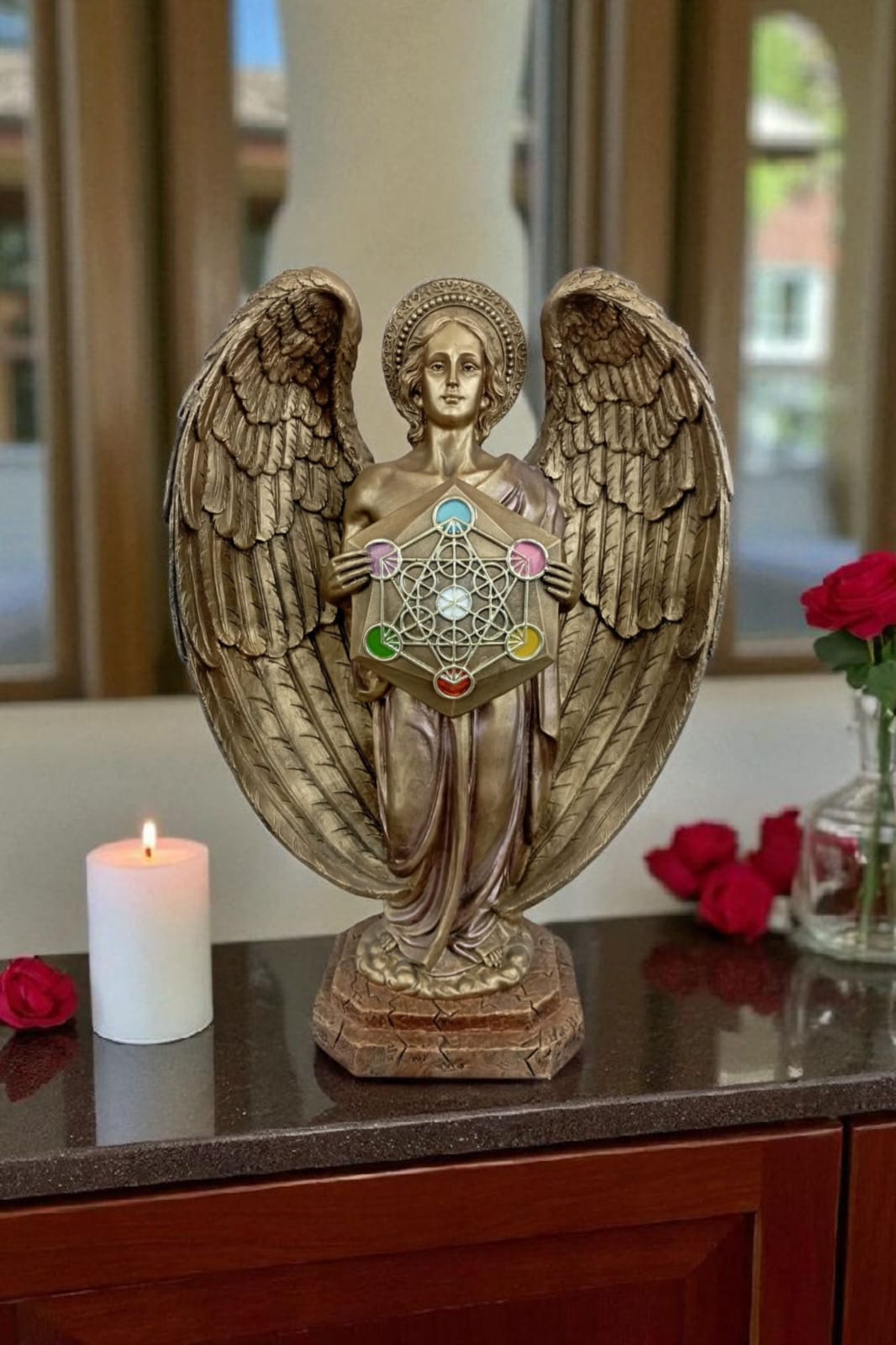 Arcángel Metatrón con Cubo Sagrado – Escultura Espiritual de Resina Grande | Protección, Energía y Geometría Sagrada