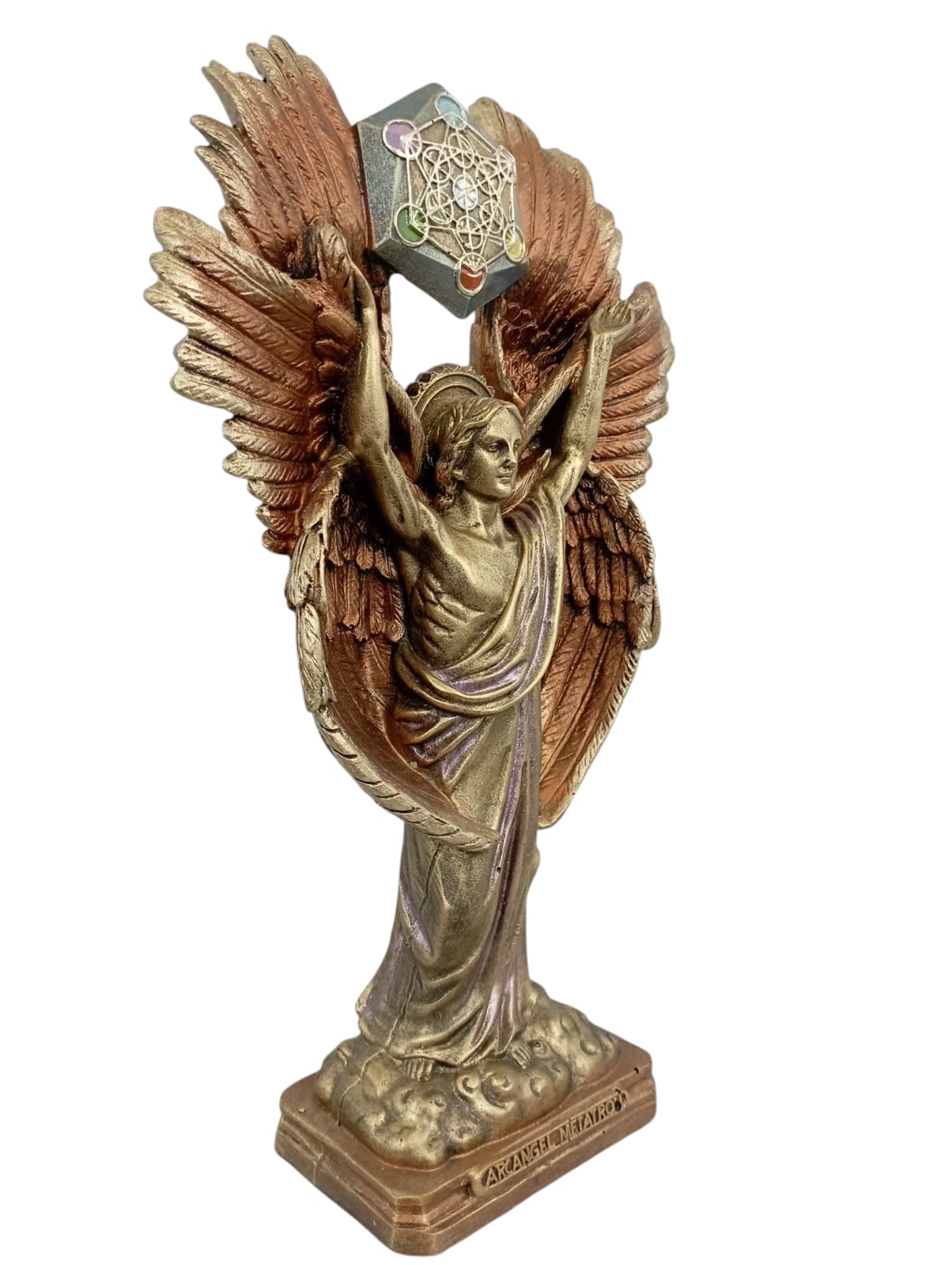 Arcángel Metatrón con Cubo de Metatrón – Figura Espiritual de Resina 30 cm | Protección, Energía y Geometría Sagrada