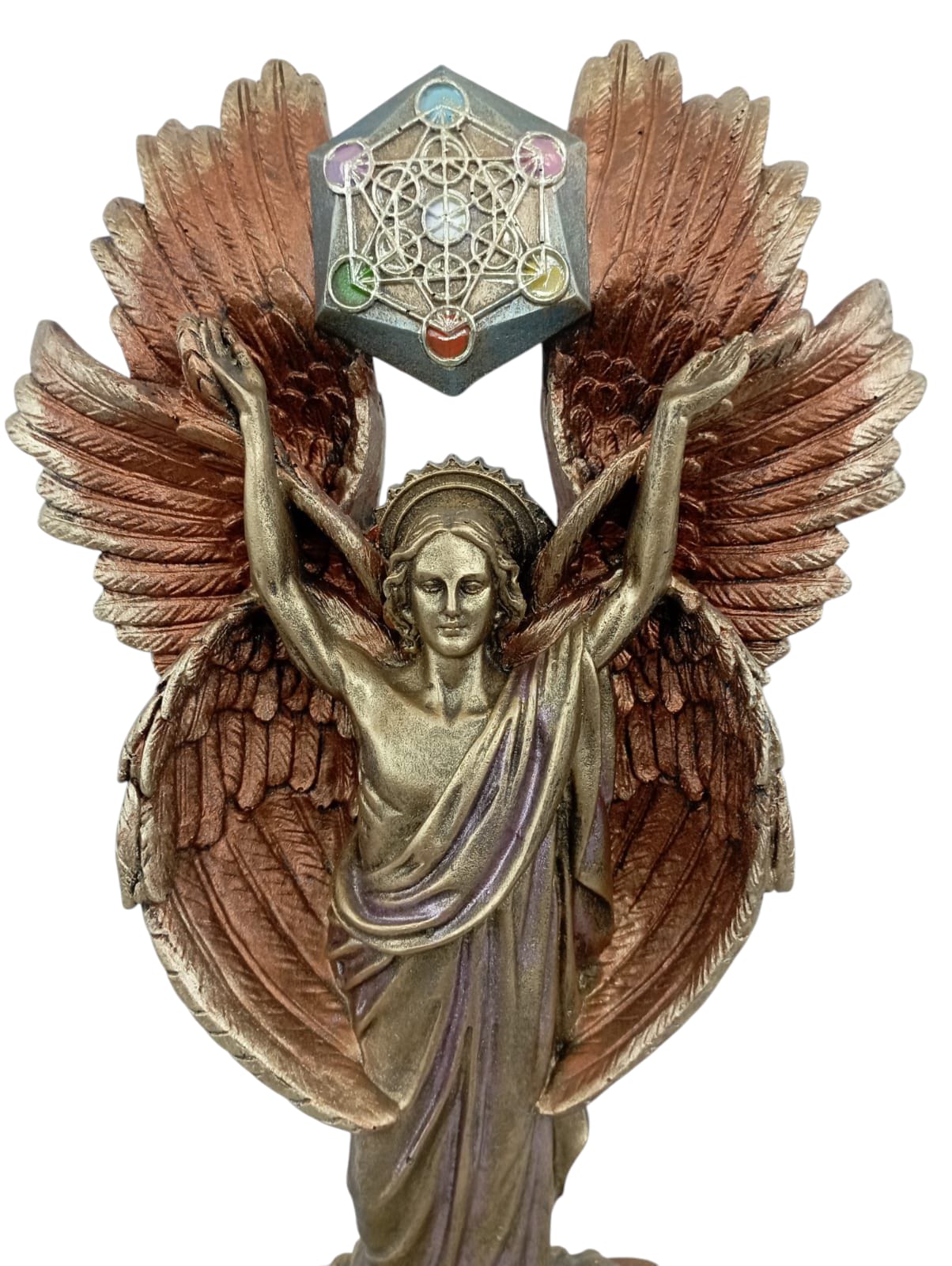 Arcángel Metatrón con Cubo de Metatrón – Figura Espiritual de Resina 30 cm | Protección, Energía y Geometría Sagrada