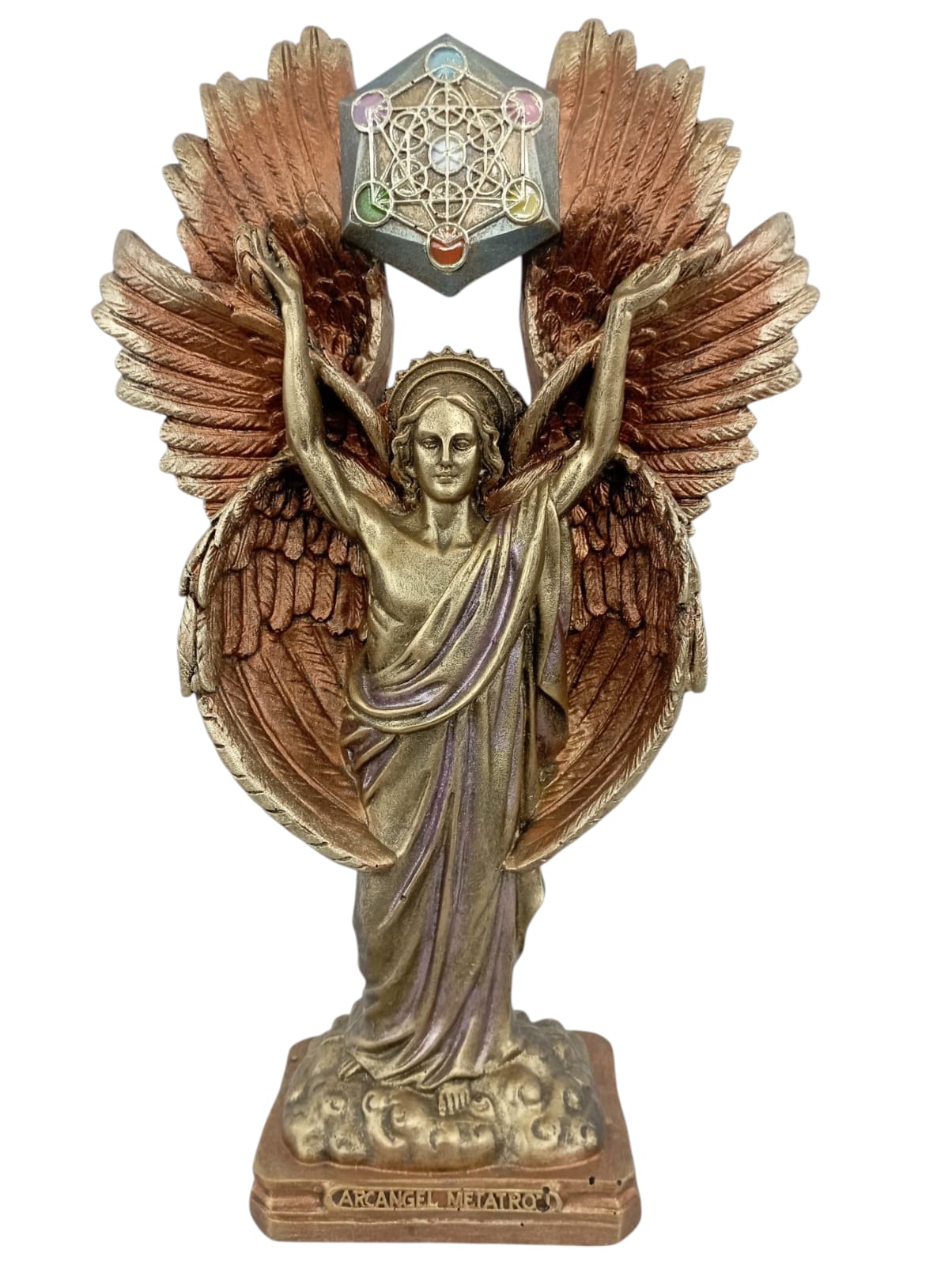 Arcángel Metatrón con Cubo de Metatrón – Figura Espiritual de Resina 30 cm | Protección, Energía y Geometría Sagrada