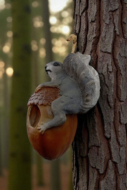 Ardilla Decorativa Colgante para pájaros | Plantas – Figura de Resina 20 cm | Adorno Rústico para Jardín y Exterior