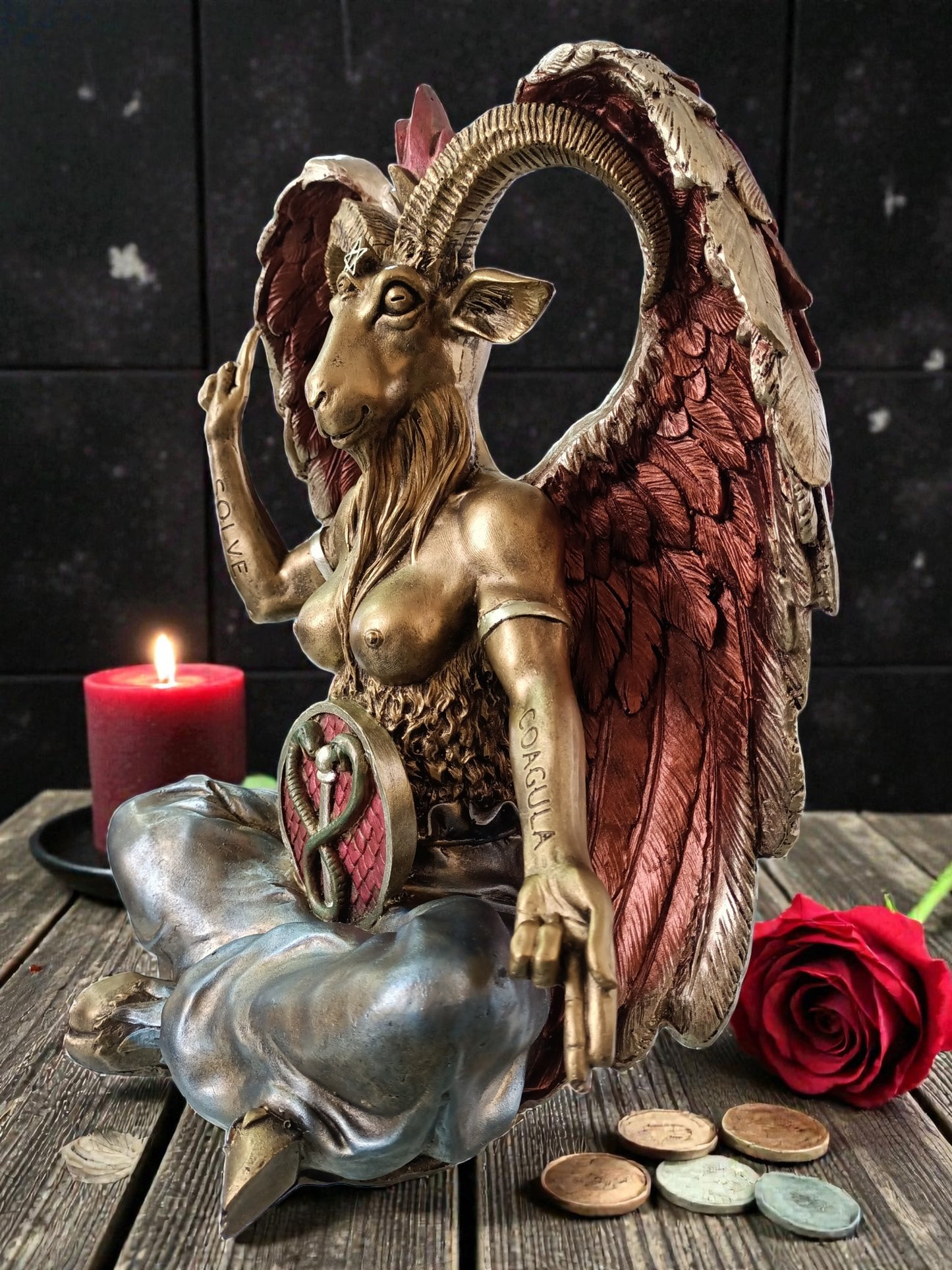 Figura Baphomet 40 cm Decoración Esotérica Premium | Estatua Mística de Resina con Acabado Antiguo