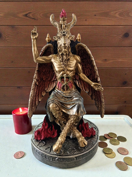 Figura Baphomet en Trono 25 cm | Estatua Esotérica de Resina con Acabado Premium | Decoración Mística y Ocultista para Altar y Colección