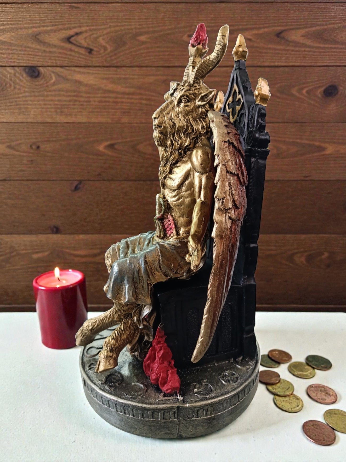 Figura Baphomet en Trono 25 cm | Estatua Esotérica de Resina con Acabado Premium | Decoración Mística y Ocultista para Altar y Colección