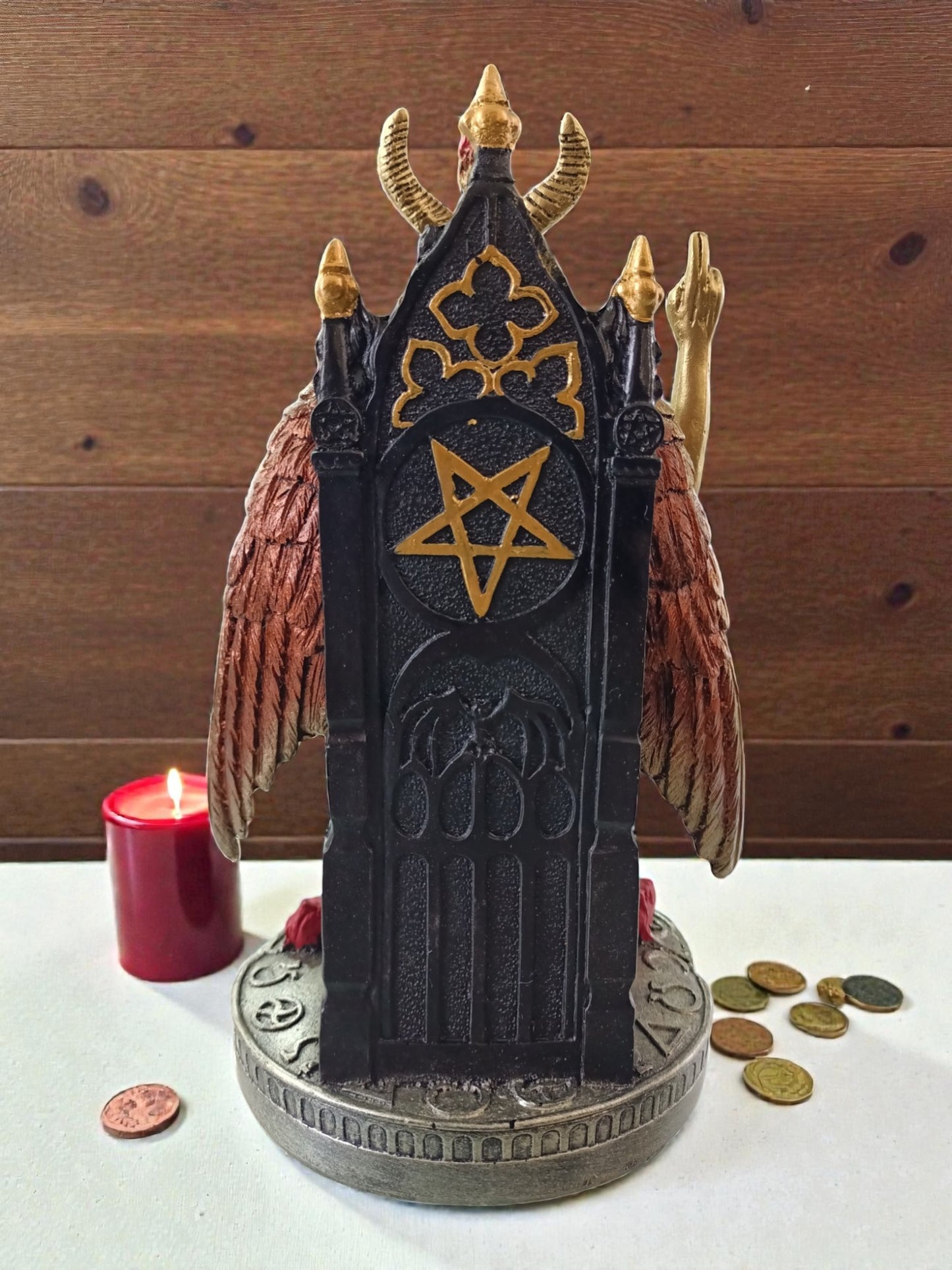 Figura Baphomet en Trono 25 cm | Estatua Esotérica de Resina con Acabado Premium | Decoración Mística y Ocultista para Altar y Colección