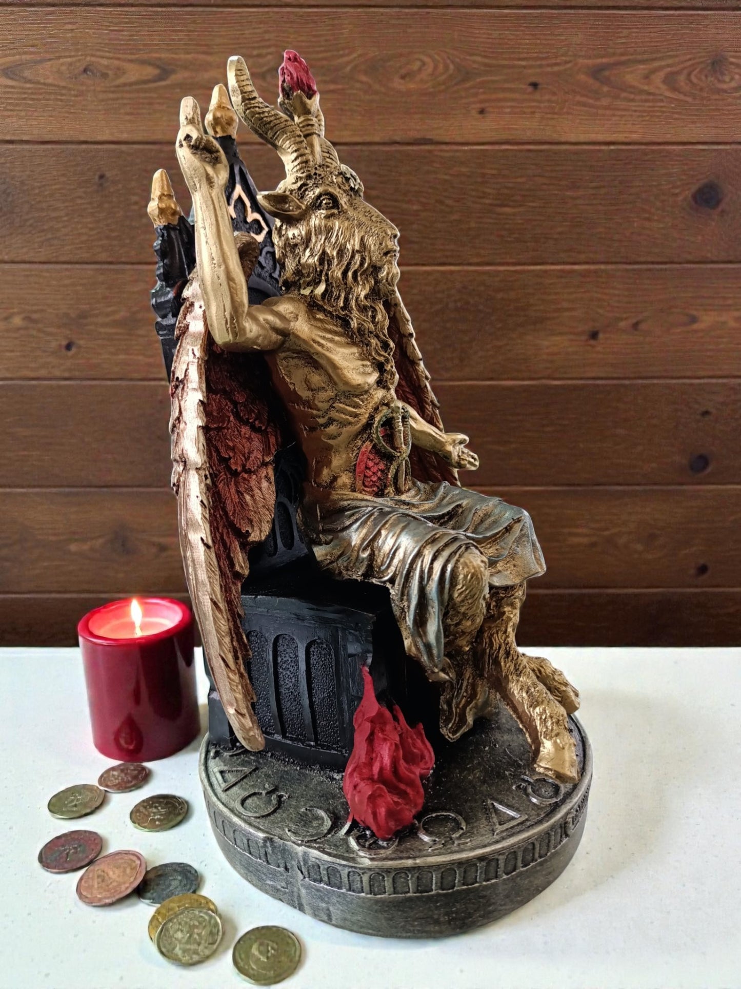 Figura Baphomet en Trono 25 cm | Estatua Esotérica de Resina con Acabado Premium | Decoración Mística y Ocultista para Altar y Colección