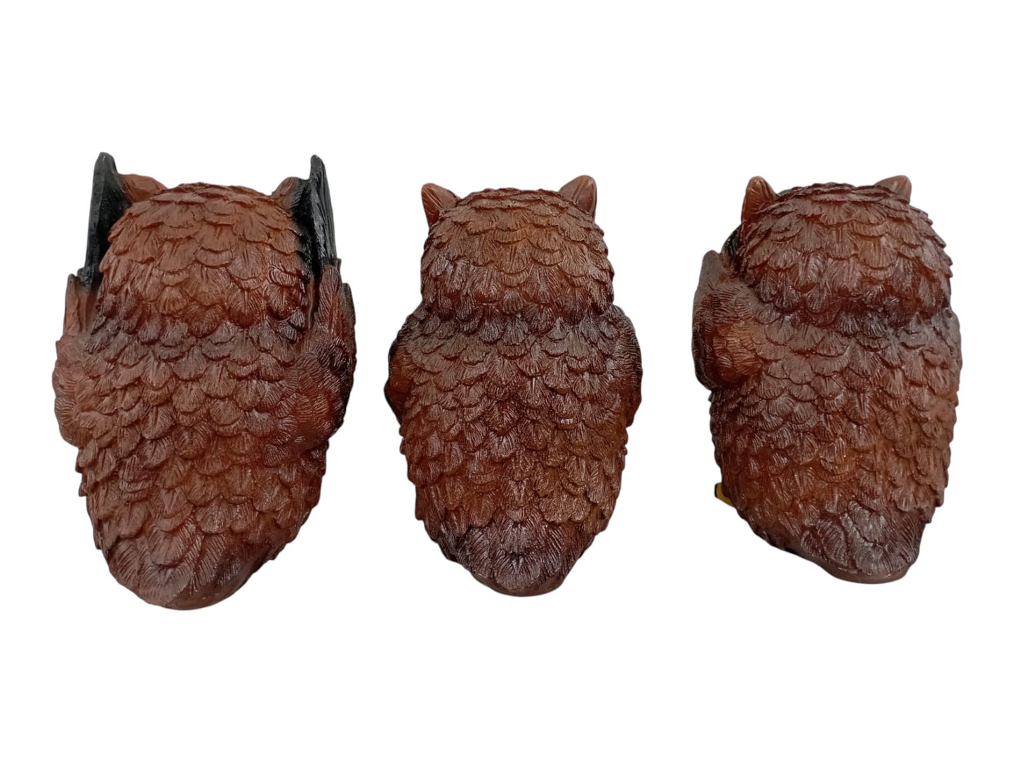 Set de Búhos Sabios Decorativos de Resina – Figuras “No veo, No oigo, No hablo”