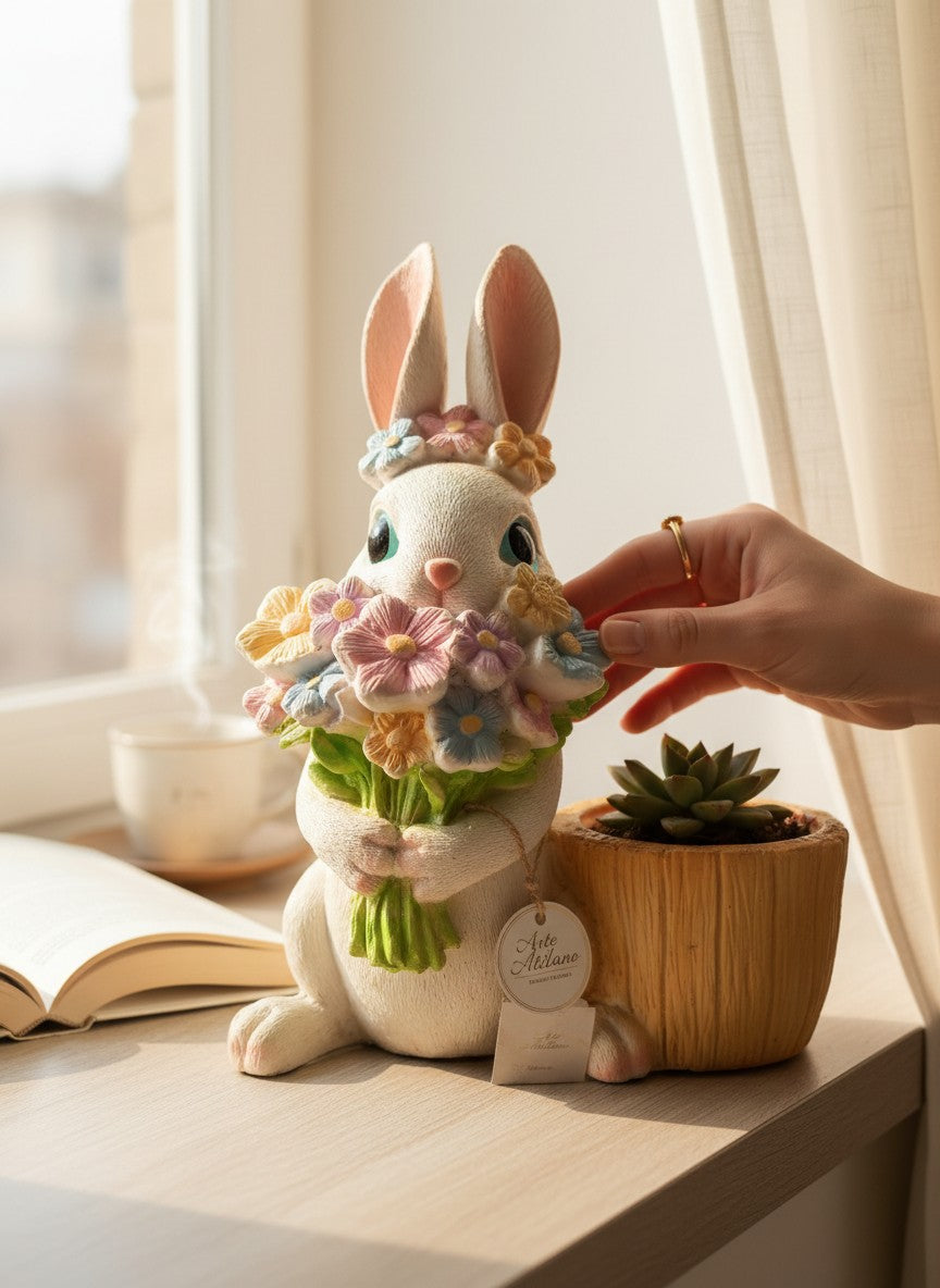 Maceta Decorativa Conejito con Flores – Dulzura que Decora y Enamora