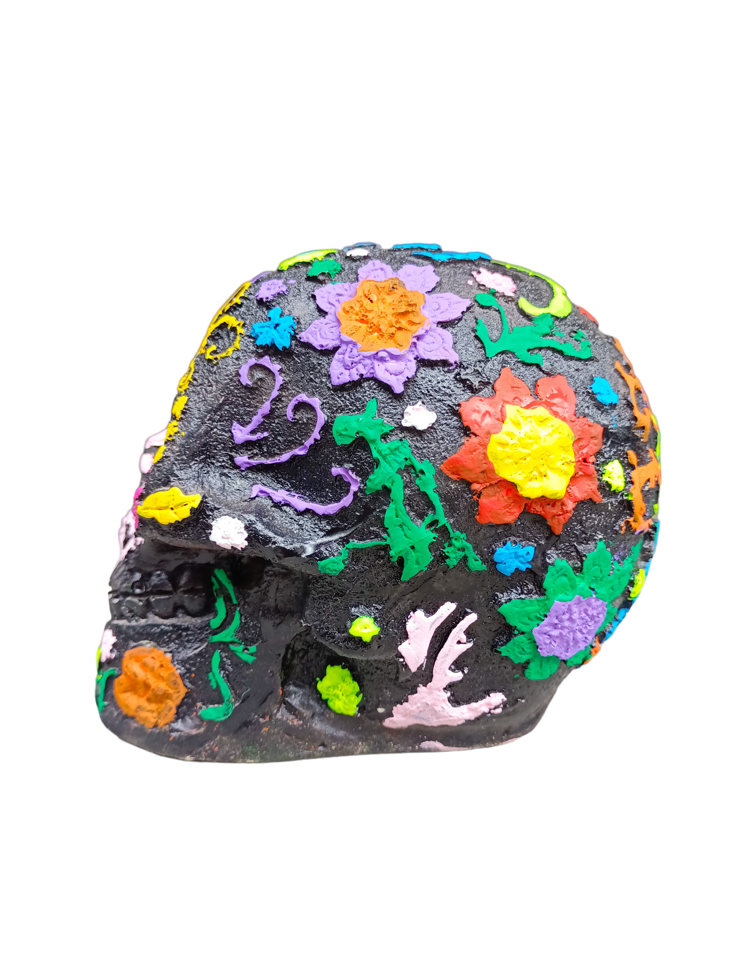 Cráneo Decorativo Día de Muertos Pintado a Mano | Arte Mexicano en Resina 13 cm