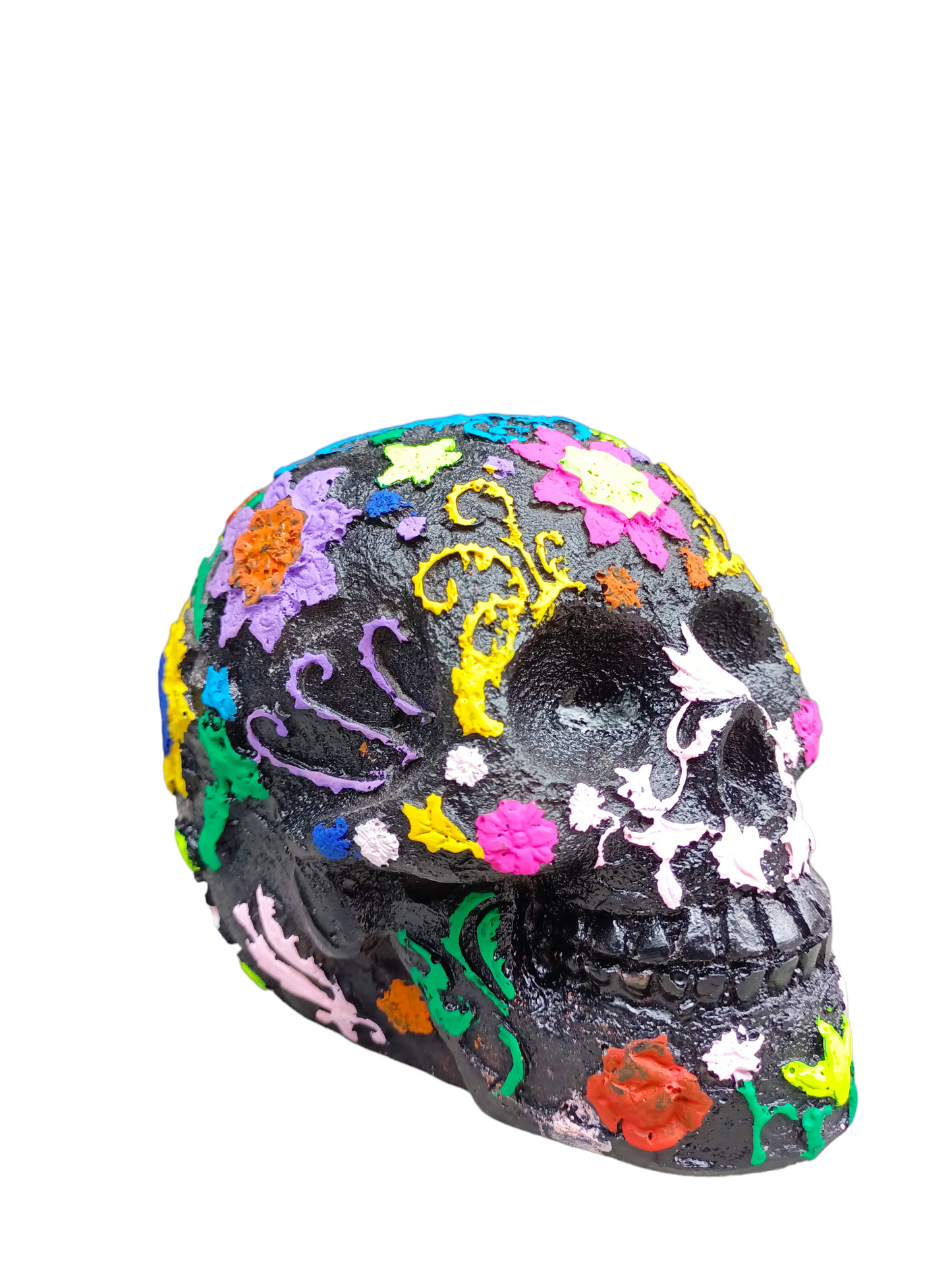 Cráneo Decorativo Día de Muertos Pintado a Mano | Arte Mexicano en Resina 13 cm