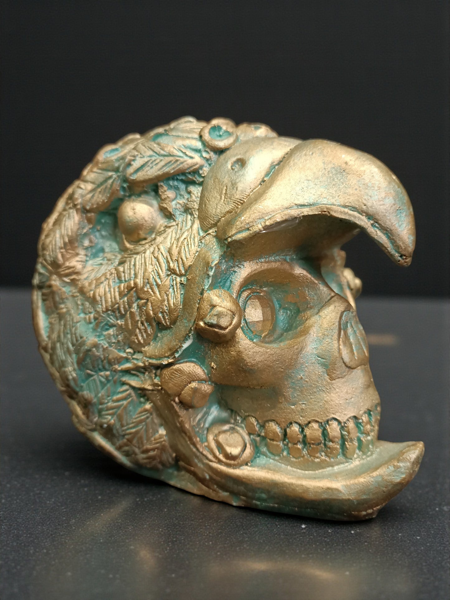 Cráneo Decorativo Jaguar Mini – Escultura Artesanal Estilo Prehispánico