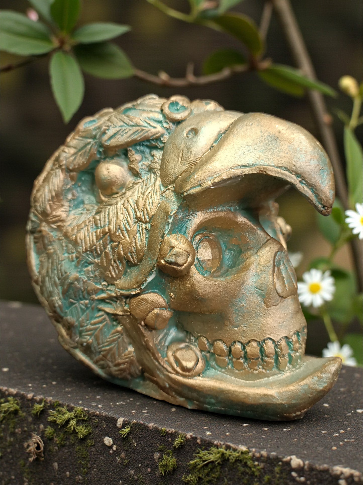 Cráneo Decorativo Jaguar Mini – Escultura Artesanal Estilo Prehispánico