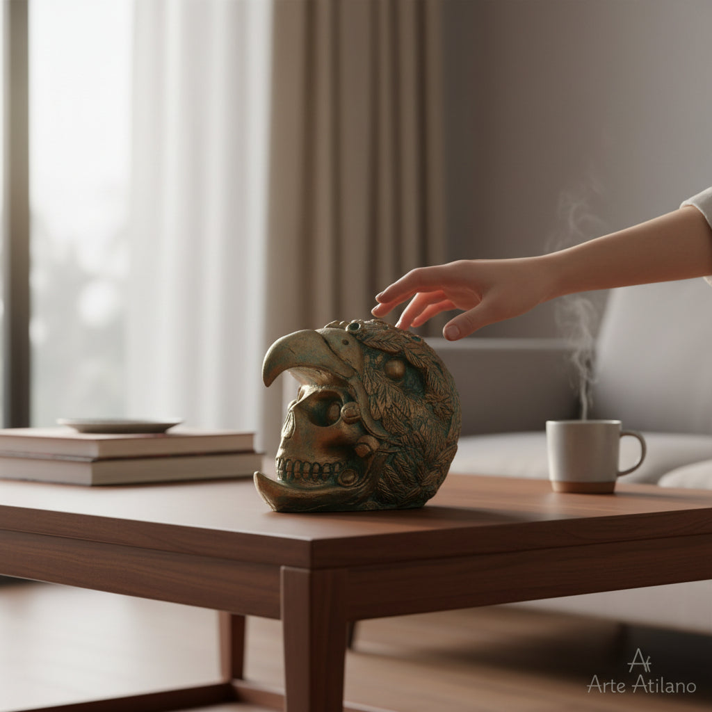 Cráneo Decorativo Jaguar Mini – Escultura Artesanal Estilo Prehispánico