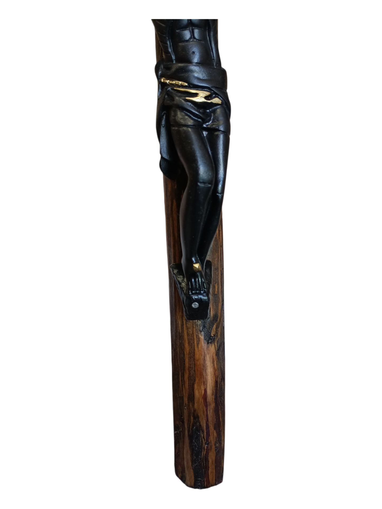Cristo de Esquipulas en Cruz de Tronco Natural 50 cm | Crucifijo del veneno| Artesanal Religioso de Resina para Altar y Hogar| Cristo negro.