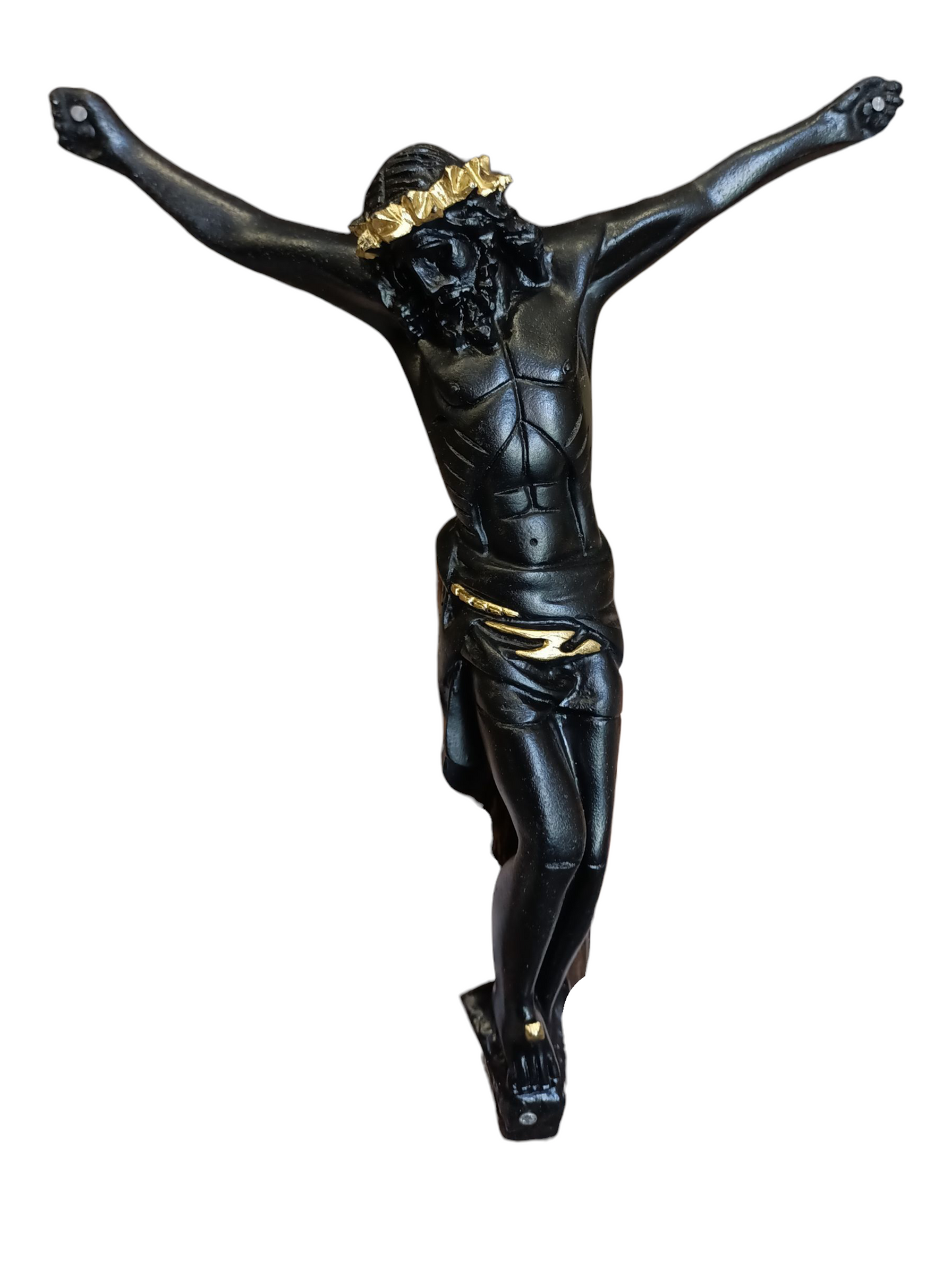 Cristo de Esquipulas en Cruz de Tronco Natural 50 cm | Crucifijo del veneno| Artesanal Religioso de Resina para Altar y Hogar| Cristo negro.