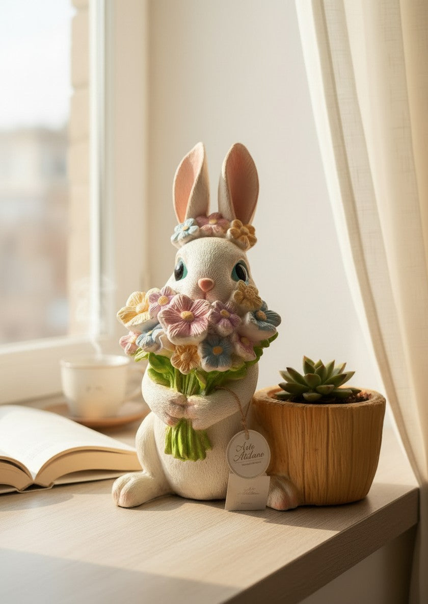 Maceta Decorativa Conejito con Flores – Dulzura que Decora y Enamora