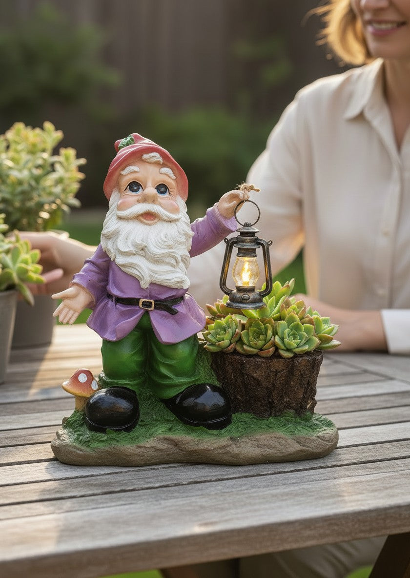 Gnomo Guardián Decorativo de 50cm – Base para Planta y Estatua de Resina para Exterior