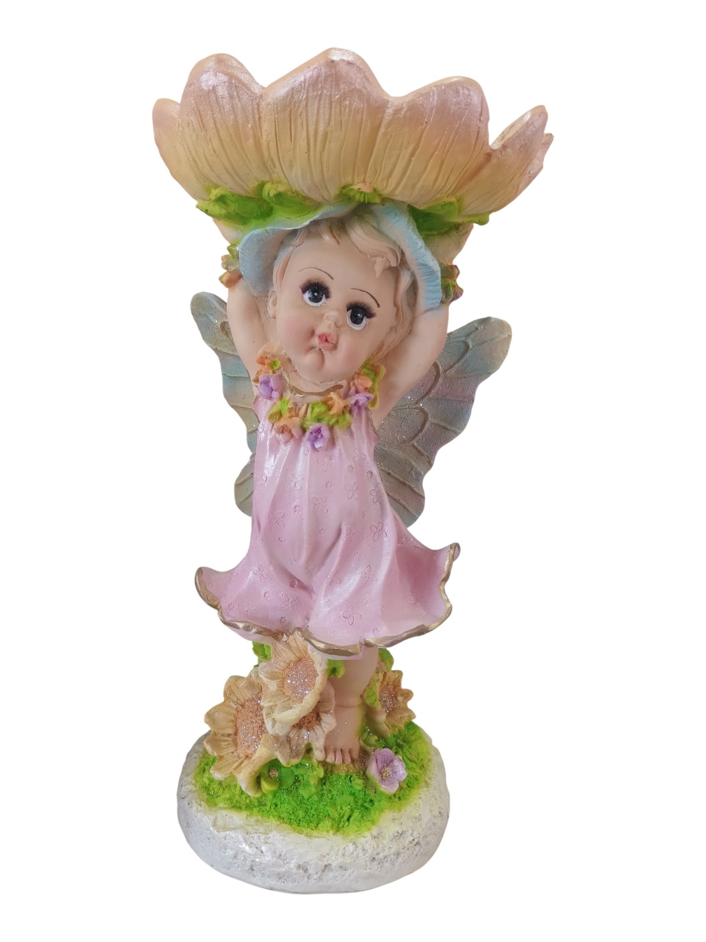 Hada Frutero Florero Decorativa de Resina – Figura Fantasía Floral para Hogar y Jardín 35 cm