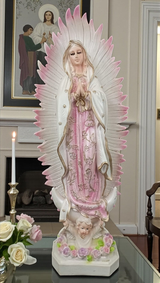 Figura Religiosa Artesanal, Imagen Católica Grande, Virgen de Guadalupe 45 cm, Escultura para Altar