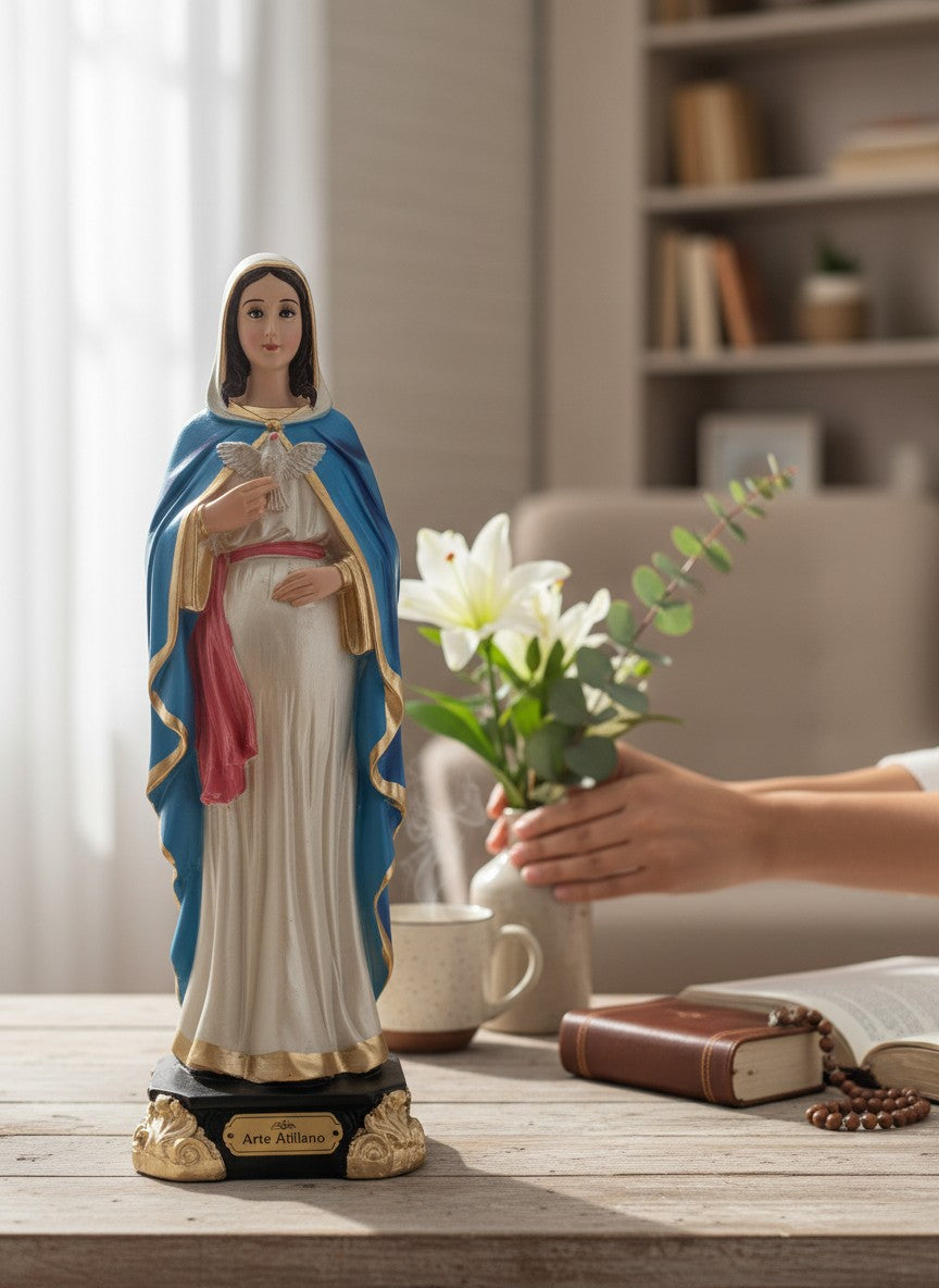 Virgen de la Dulce Espera 30 cm Escultura Apoyo a embarazo.