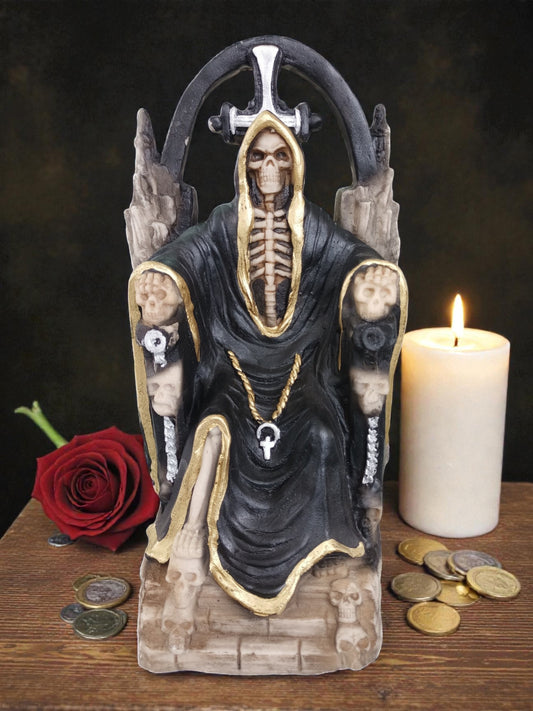 Figura Santa Muerte en Trono 30 cm | Estatua Decorativa Esotérica de Resina | Diseño Místico con Acabado Detallado | Ideal para Altar y Colección