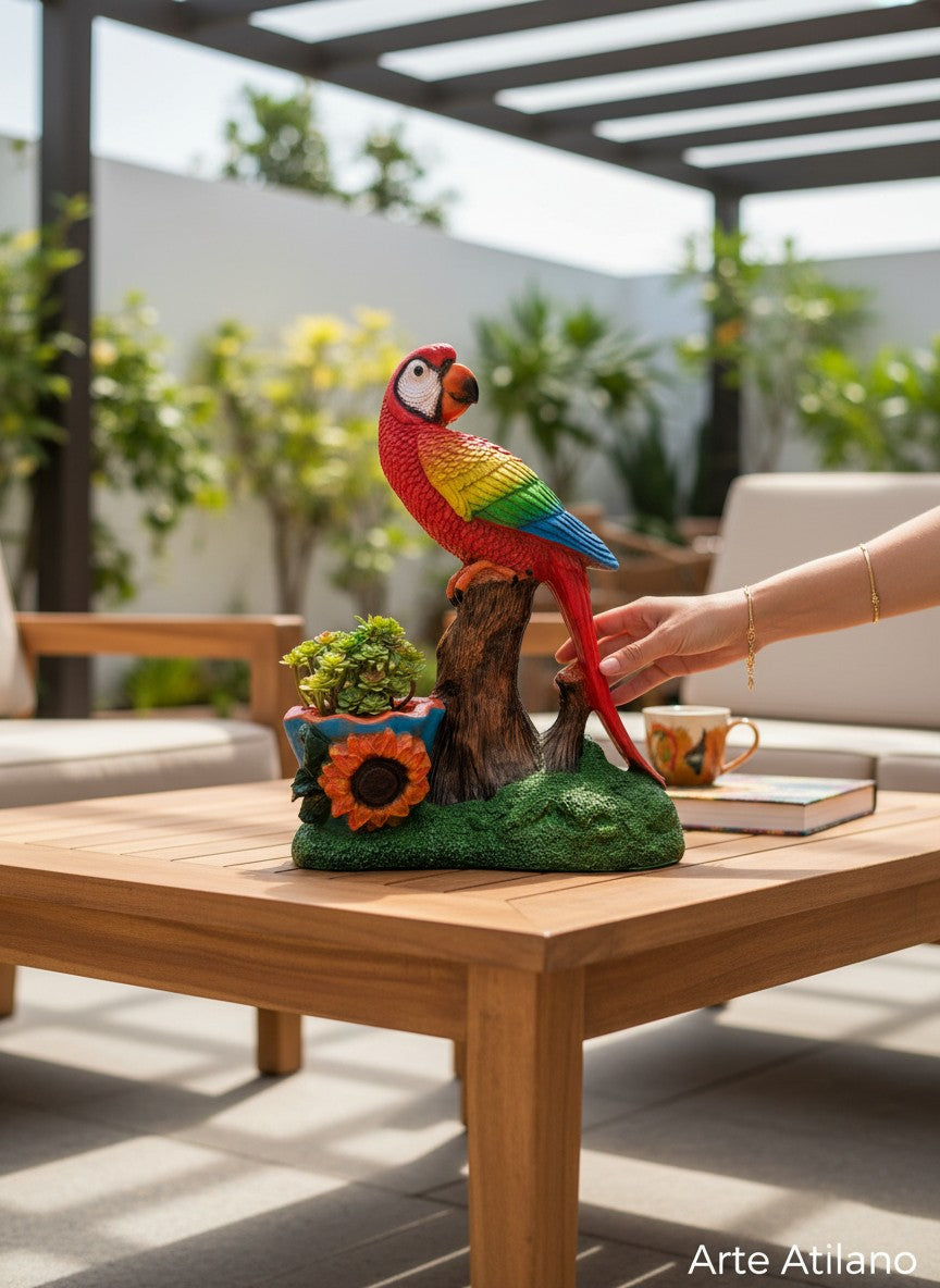 Figura escultura decorativa para jardín - Maceta guacamaya decoracion de anterior - Maceta para suculentas
