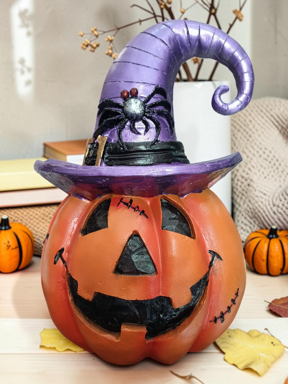 Calabaza Decorativa de Halloween con Sombrero de Bruja