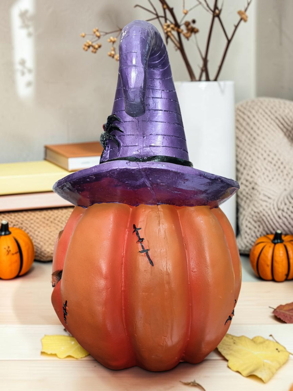 Calabaza Decorativa de Halloween con Sombrero de Bruja