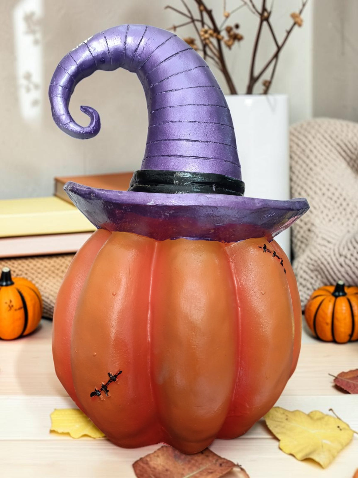 Calabaza Decorativa de Halloween con Sombrero de Bruja