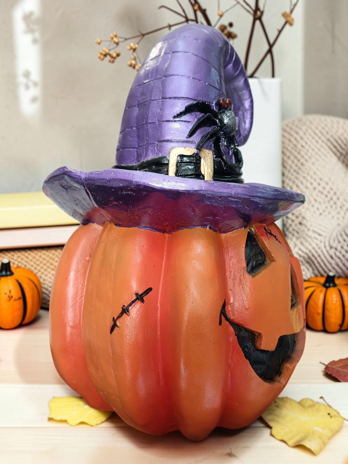 Calabaza Decorativa de Halloween con Sombrero de Bruja