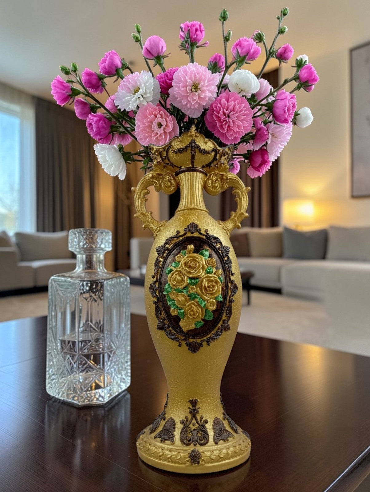 Jarrón Decorativo Elegante con Relieve Floral 50 cm