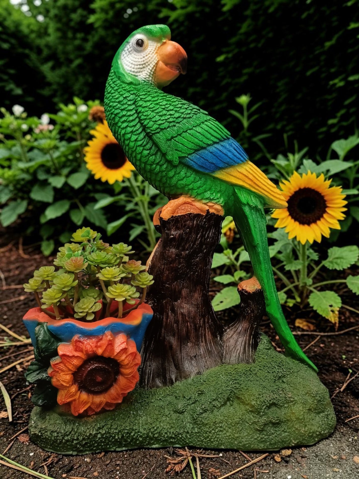 Figura escultura decorativa para jardín - Maceta guacamaya decoracion de anterior - Maceta para suculentas