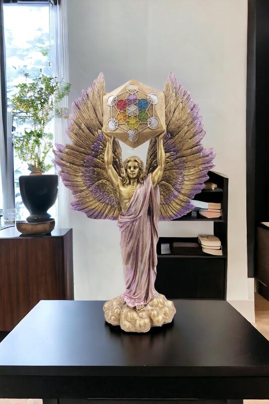 Arcángel Metatrón de 35 cm en Resina - Con Cubo de Metatrón Multicolor