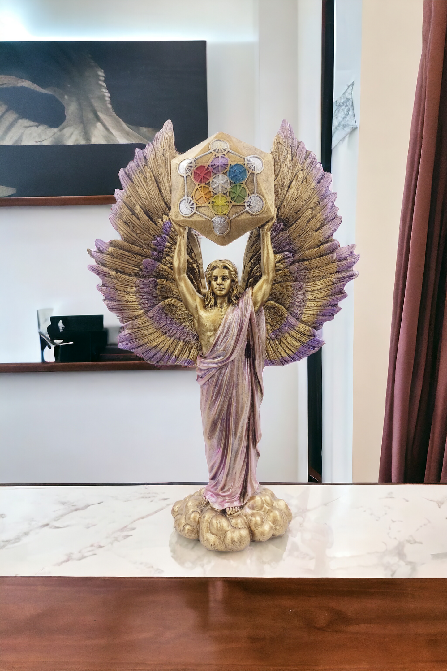 Arcángel Metatrón de 35 cm en Resina - Con Cubo de Metatrón Multicolor
