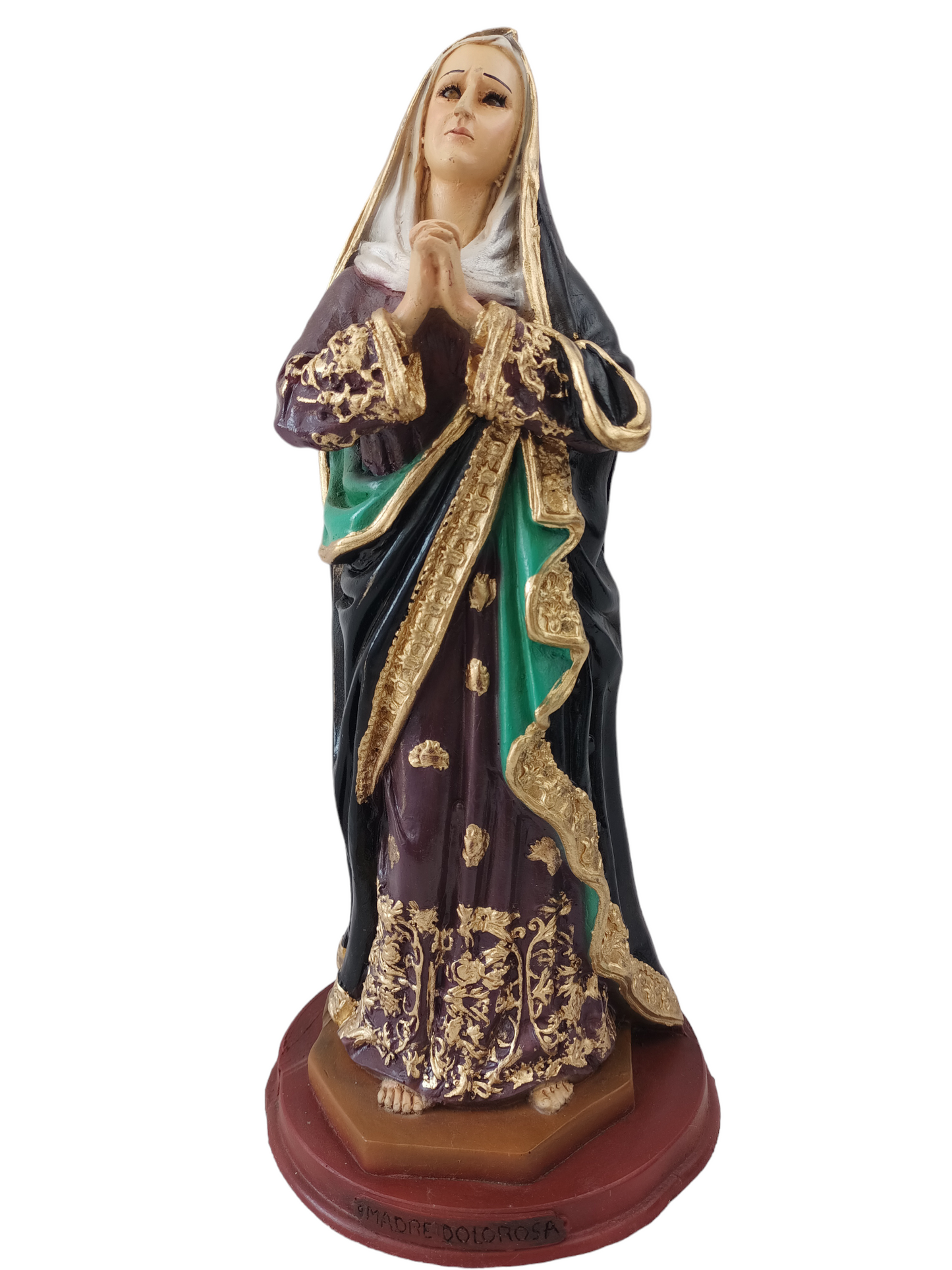 Virgen Dolorosa 30 cm – Figura Religiosa de Fe y Devoción en Resina