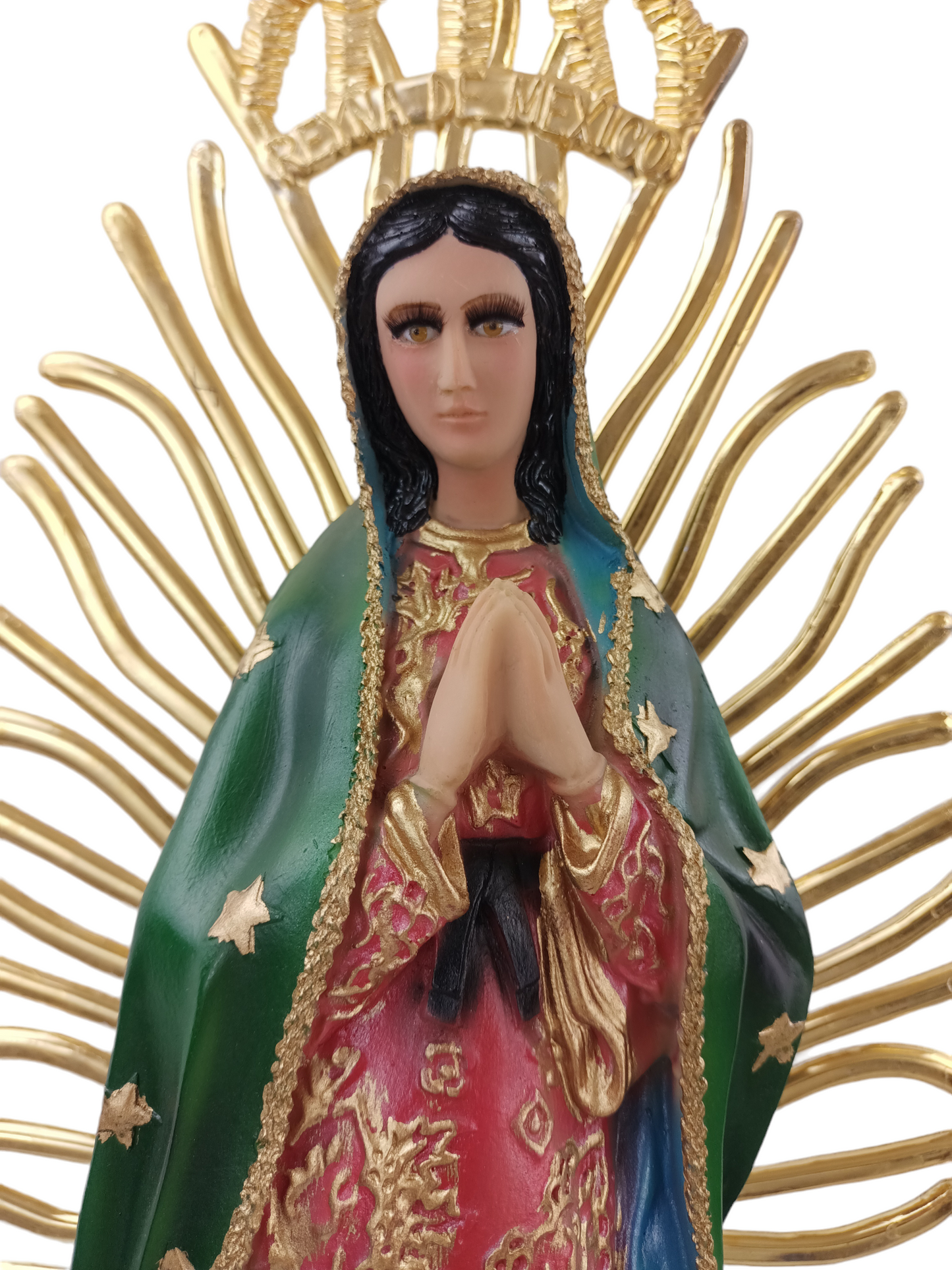 Virgen de Guadalupe de Resina, 50 cm de Altura, con Resplandor, Acabado Tradicional