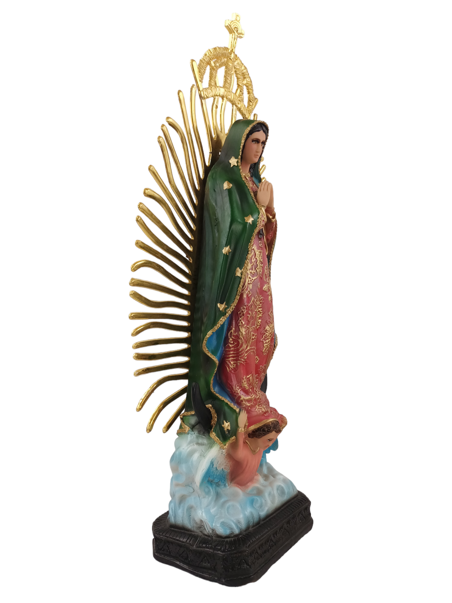 Virgen de Guadalupe de Resina, 50 cm de Altura, con Resplandor, Acabado Tradicional