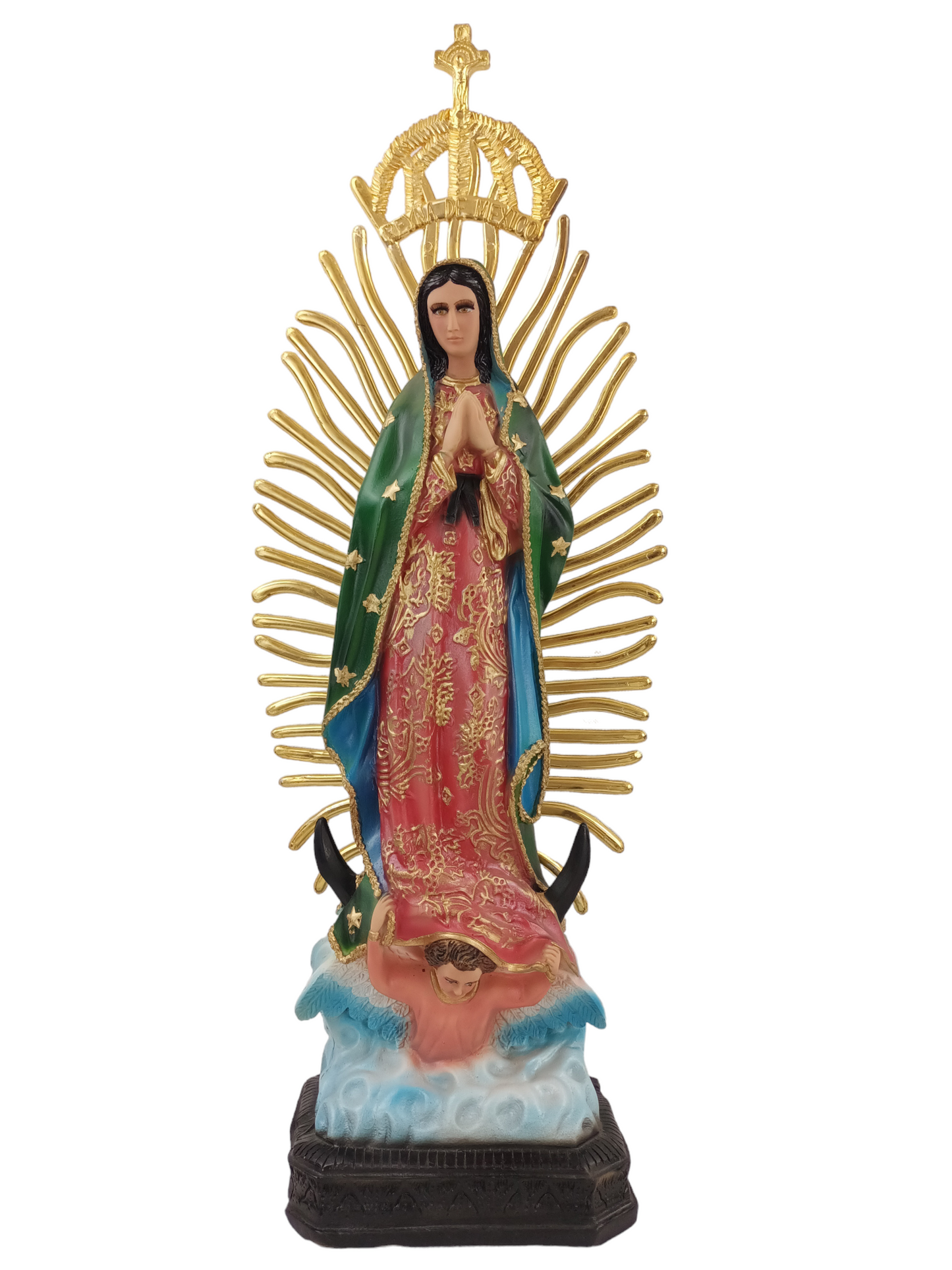 Virgen de Guadalupe de Resina, 50 cm de Altura, con Resplandor, Acabado Tradicional