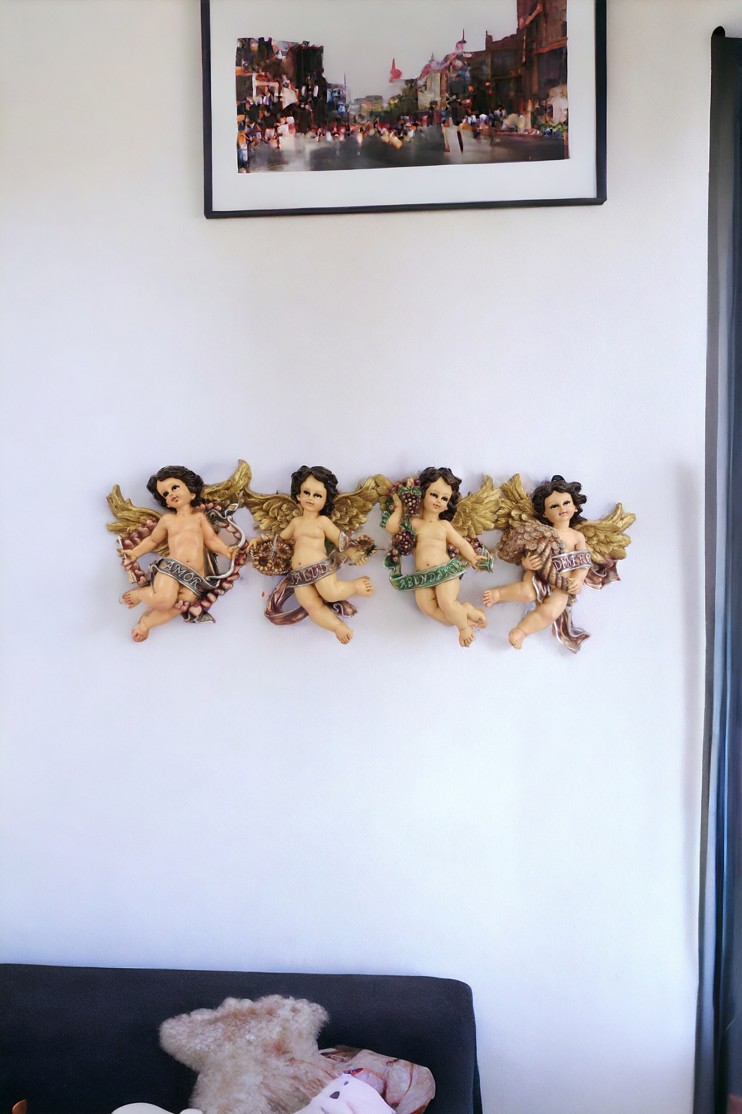 Querubines ángeles de Dios, juego de 4 piezas para pared, 29 cm figuras decorativas