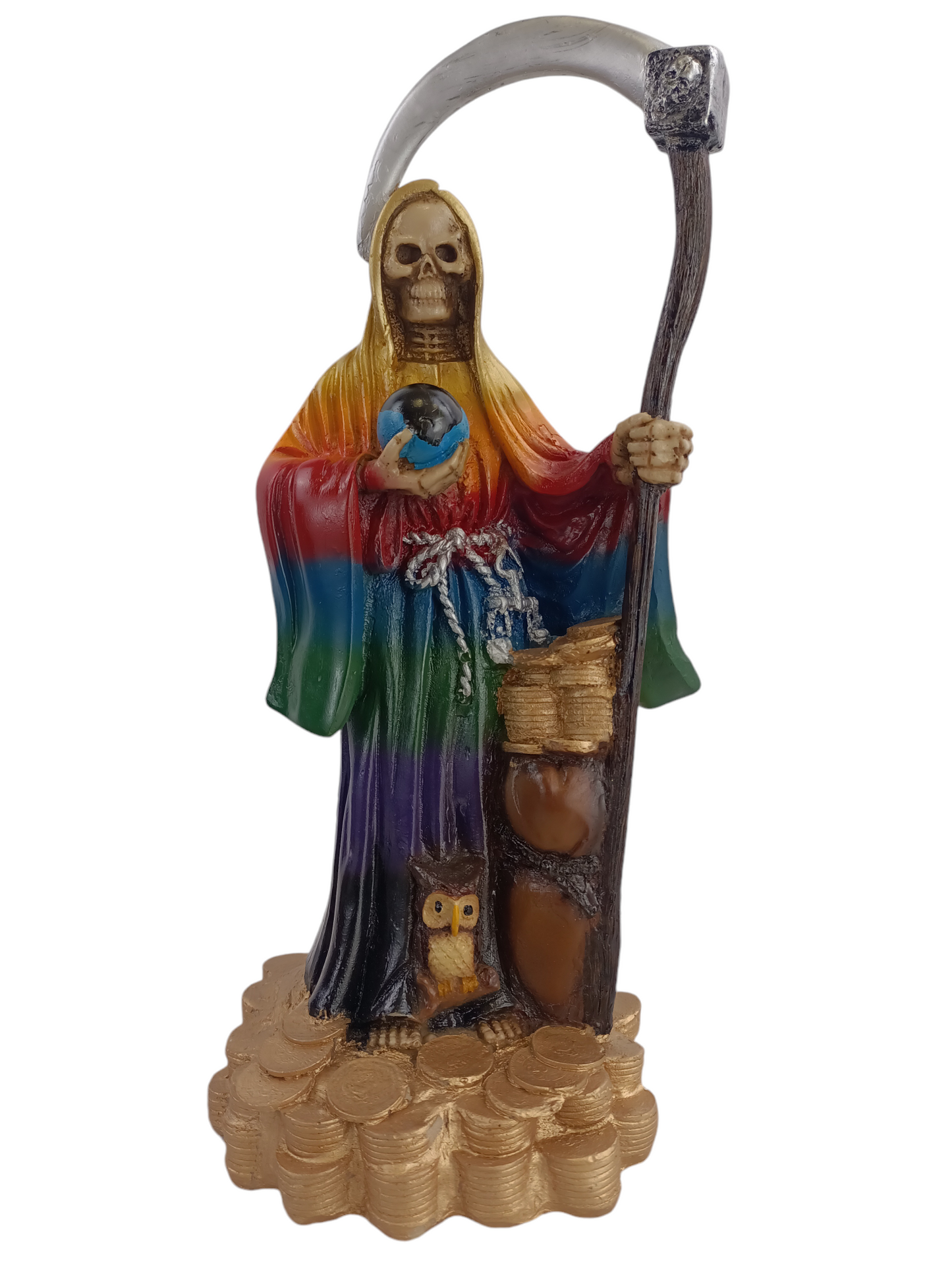 Santa muerte de las 7 siete potencias en resina curada activada escultura niña blanca