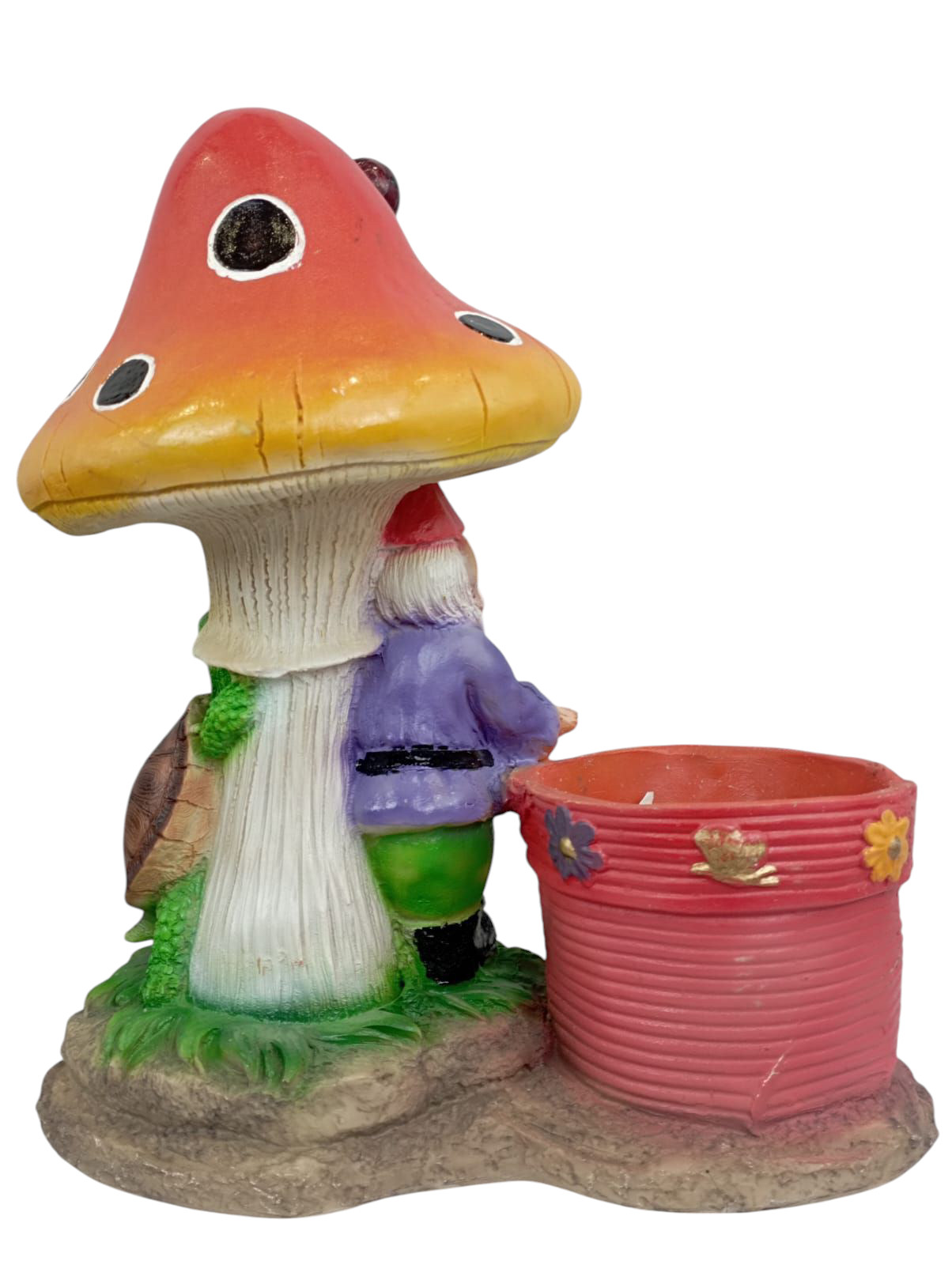 Maceta Decorativa Duende de Jardín con Hongo y Animalitos – Figura Artesanal Fantástica
