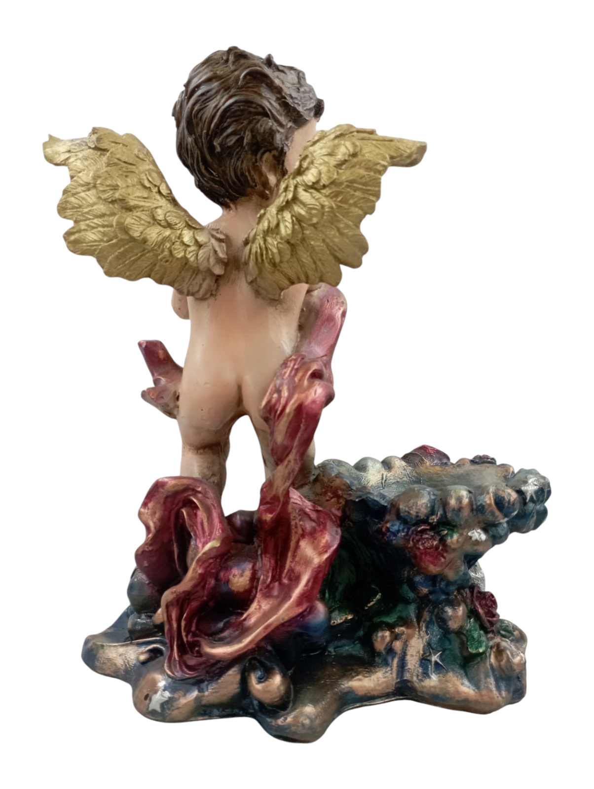 Ángel Portavelas de Resina Decorativo | Figura Angelito con Lira y Base Floral | Adorno Espiritual para Hogar, Altares y Regalo Religioso
