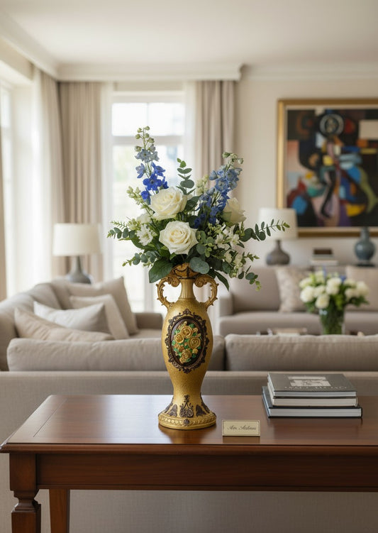 Jarrón Decorativo Elegante con Relieve Floral 50 cm