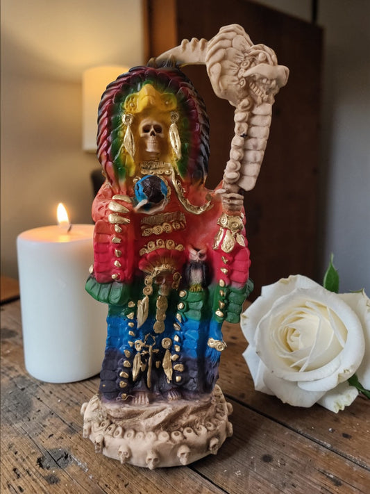 Santa Muerte Azteca – Poder Ancestral, Protección y Justicia en una Obra Imponente de 40 cm