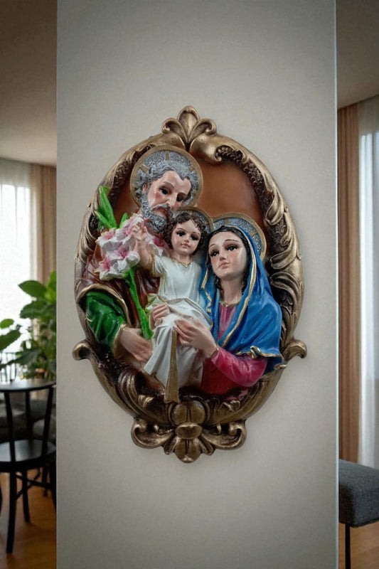 Cuadro de la Sagrada Familia para Pared 40 cm | Imagen Religiosa Decorativa de San José, Virgen María y Niño Jesús | Decoración Católica para Hogar