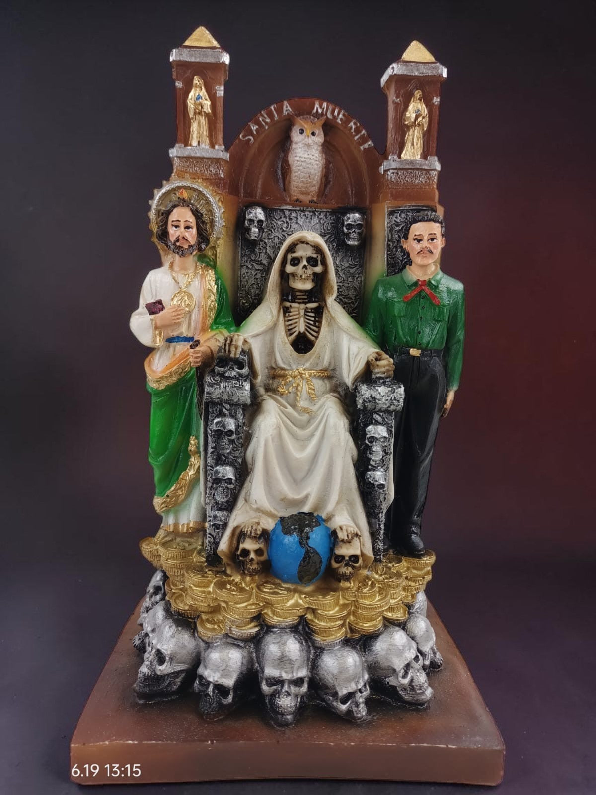 Santa Muerte Triada con San Judas Tadeo y Jesús Malverde – Fuerza, Fe y Protección Total