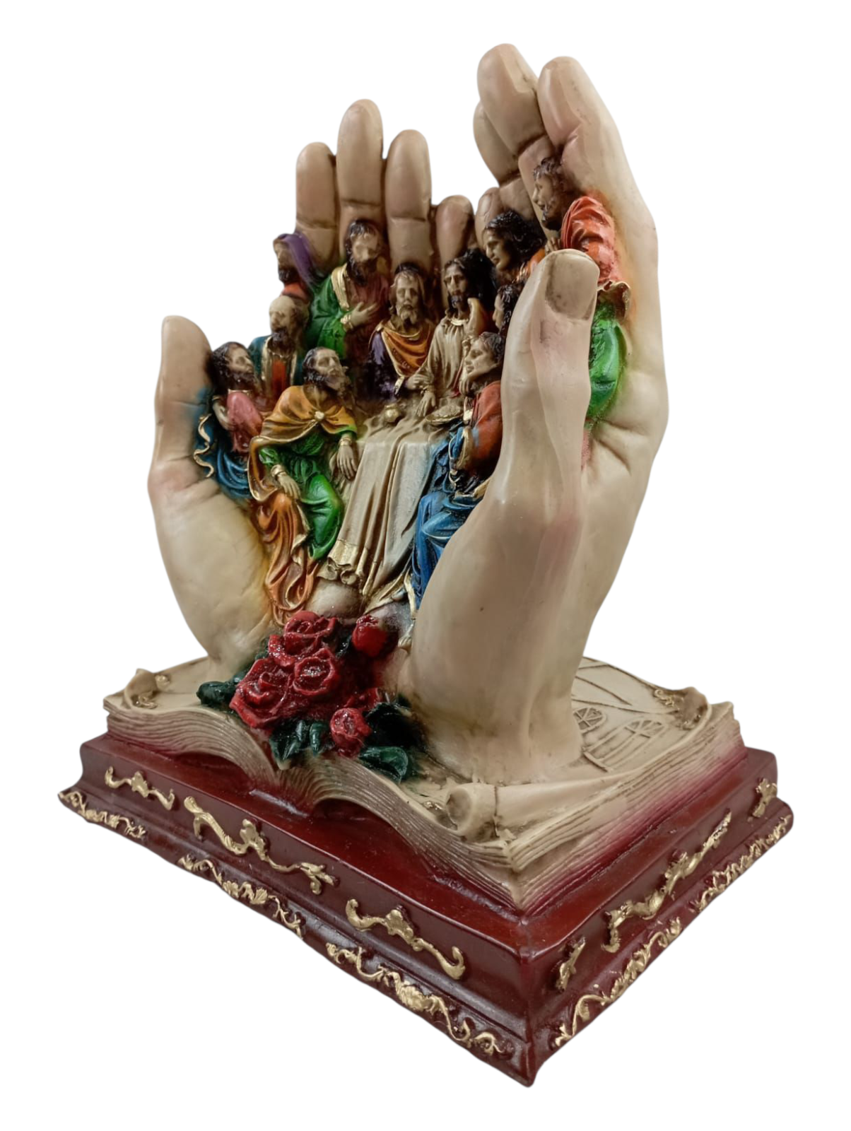 Escultura de la Última Cena Sostenida por las Manos de Dios – Símbolo de Fe y Protección Divina