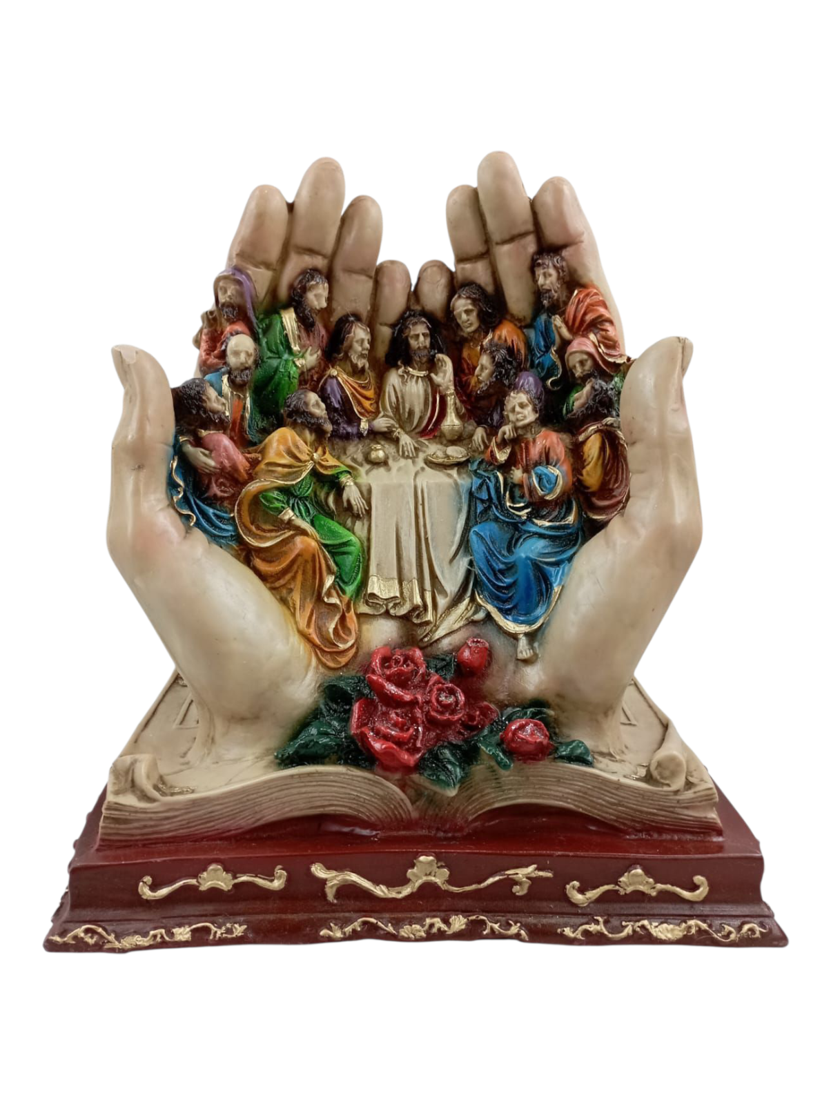 Escultura de la Última Cena Sostenida por las Manos de Dios – Símbolo de Fe y Protección Divina